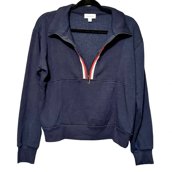 Evereve Chelsea Half Zip Long Sleeve Navy Blue Rainbow Zip Sweatshirt Small - Picture 8 of 14